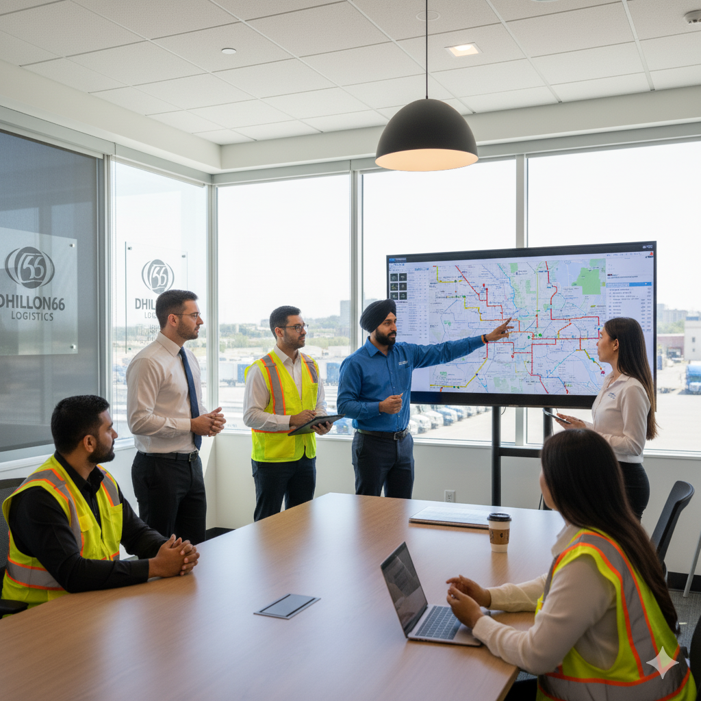 Dhillon66 Logistics team collaborating in a modern office