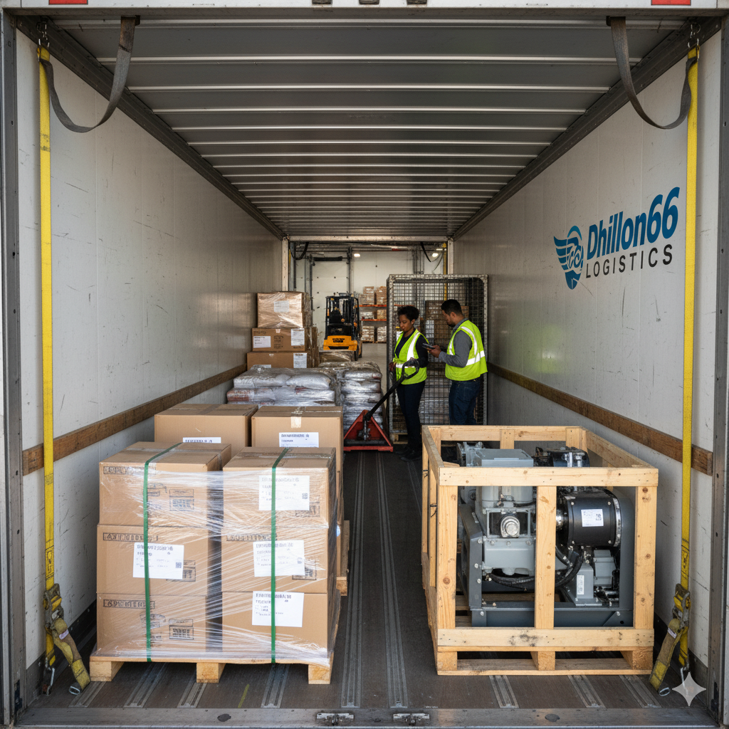 Warehouse staff loading pallets onto a truck for Less-Than-Truckload shipping.